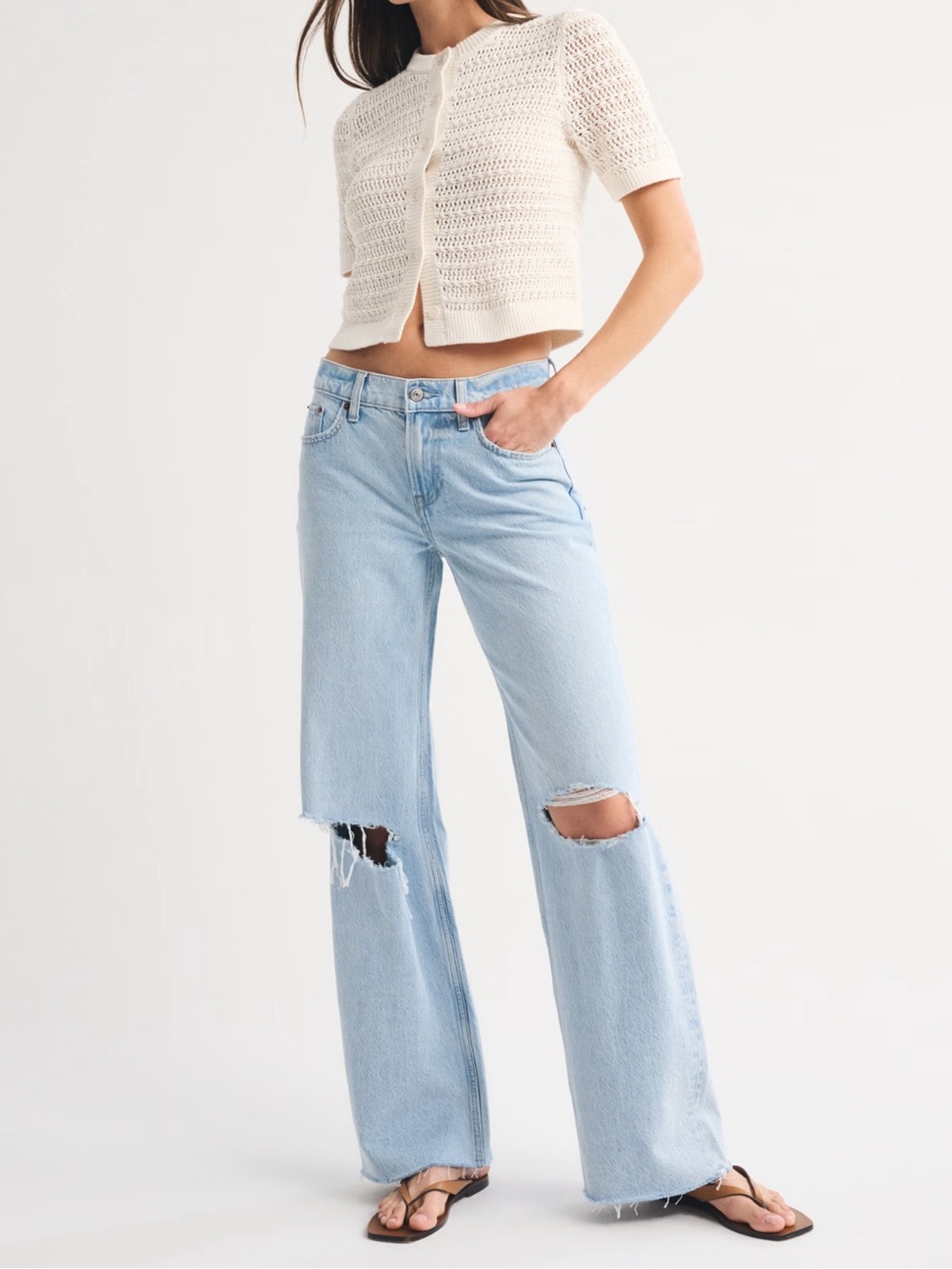 Abercrombie & Fitch Light Blue The Baggy Low Rise Distressed Jeans
